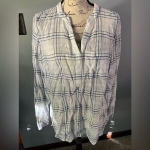 Style & Co. striped collar blouse blue and white top
